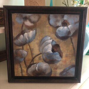 Flowers In Dusk by Silvia Vassileva Framed Art 14"X14" Blue Flowers